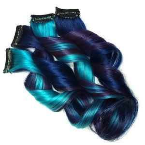 Blue Puple Jade Galaxy Colored Double Drawn Clip in Remy Human Hair Extensions